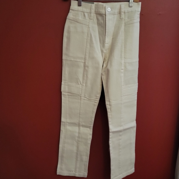 Hudson Utility Cargo jeans denim pants Ecro cream New NWT 25 o 30 high rise crop - Picture 2 of 5